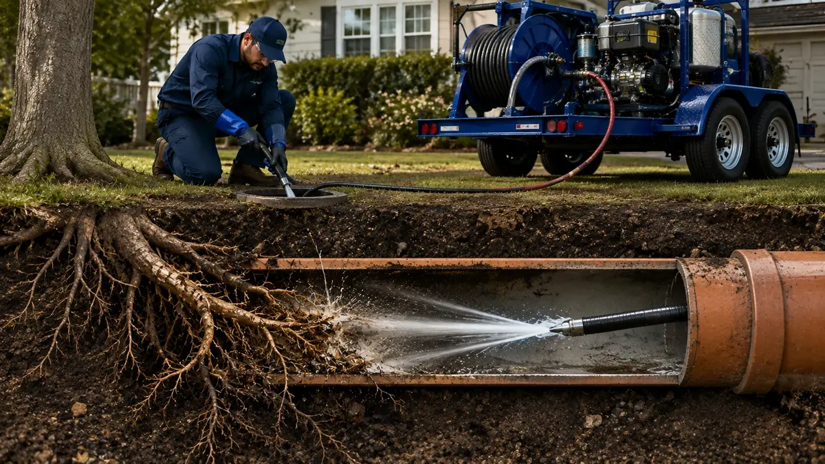 Tree Root Removal with Hydro Jetting in March Air Reserve Base